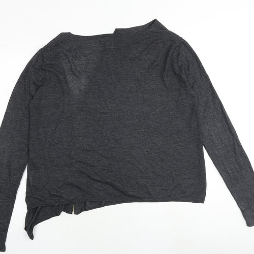 R Essential Womens Grey V-Neck Polyester Full Zip Jumper Size 12