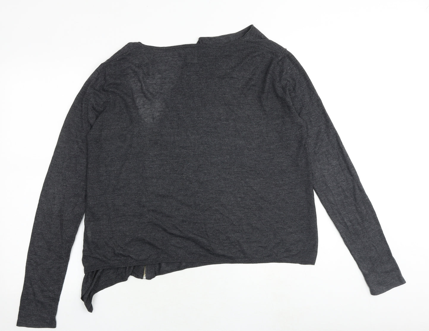 R Essential Womens Grey V-Neck Polyester Full Zip Jumper Size 12