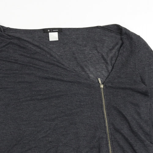 R Essential Womens Grey V-Neck Polyester Full Zip Jumper Size 12