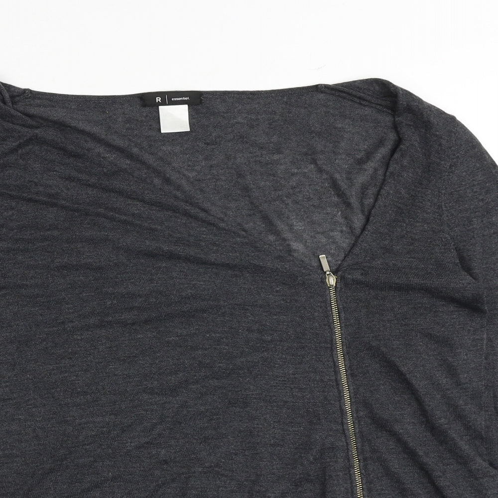 R Essential Womens Grey V-Neck Polyester Full Zip Jumper Size 12