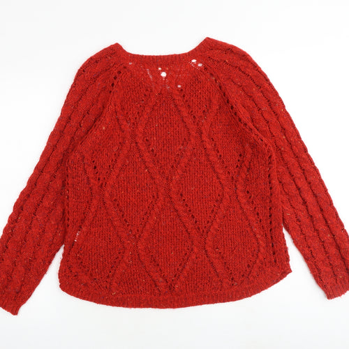Indigo Womens Red Round Neck Acrylic Pullover Jumper Size 14
