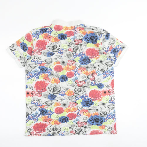 New Love Club Mens Multicoloured Floral 100% Cotton Polo Size M Collared Button