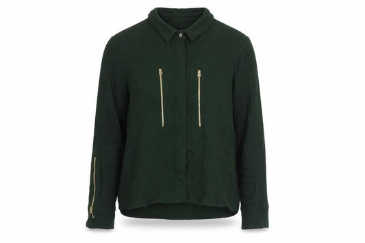 Front view of Zara women’s green jacket, size S, snap