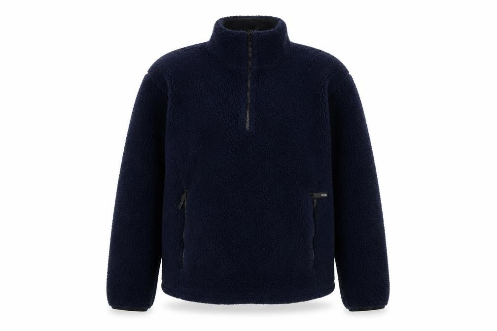 Front view of NX Sport women’s blue acrylic pullover sweatshirt, size S, zip