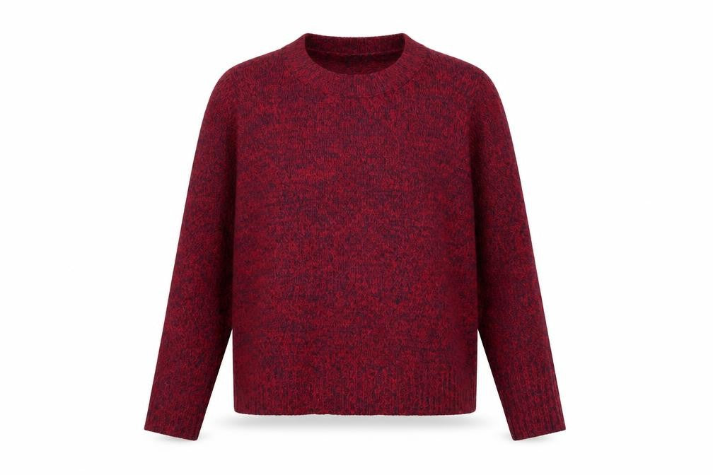 Front view of H&M women’s red round neck acrylic jumper, size M