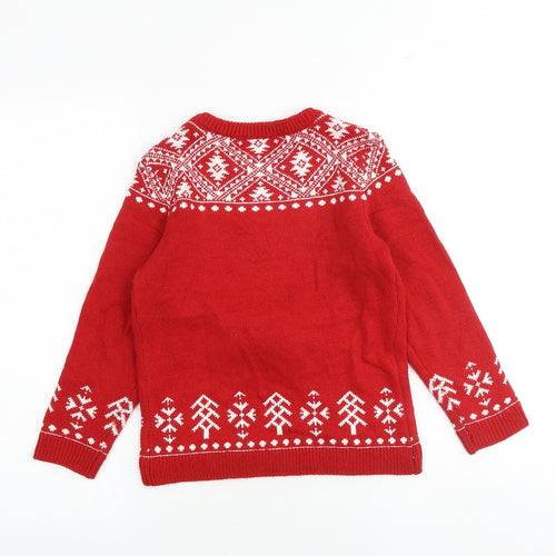 NEXT Boys Red Round Neck Geometric Cotton Pullover Jumper Size 6-7 Years Pullover - Reindeer Christmas