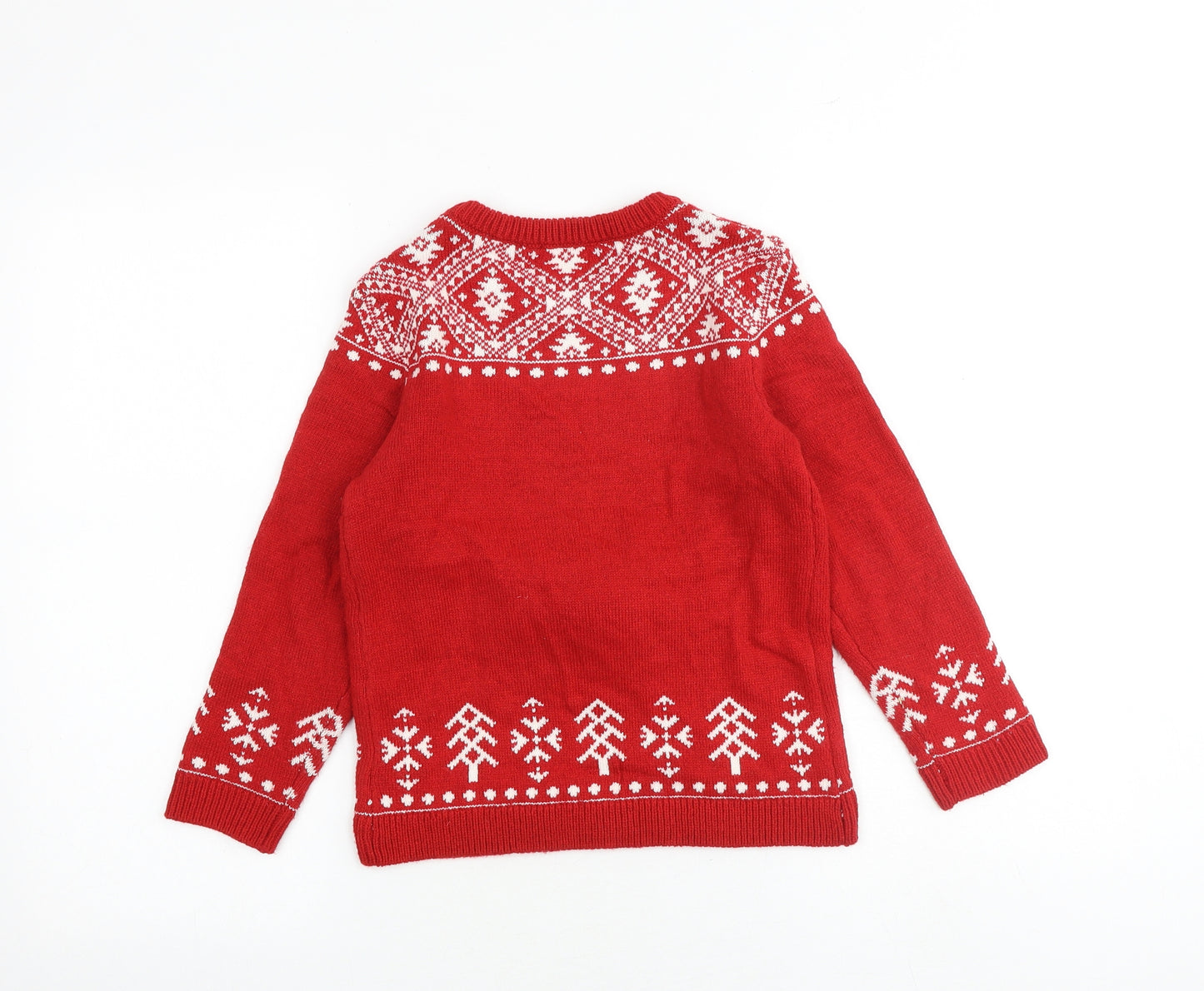 NEXT Boys Red Round Neck Geometric Cotton Pullover Jumper Size 6-7 Years Pullover - Reindeer Christmas
