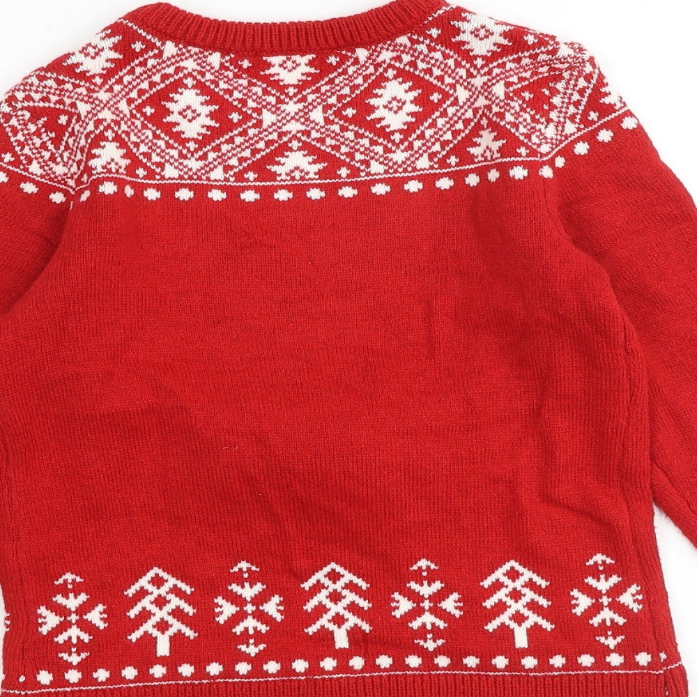 NEXT Boys Red Round Neck Geometric Cotton Pullover Jumper Size 6-7 Years Pullover - Reindeer Christmas