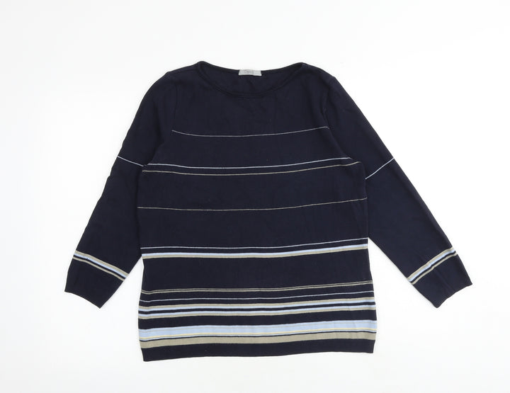 Marks and Spencer Womens Blue Round Neck Striped 100% Cotton Pullover Jumper Size 12