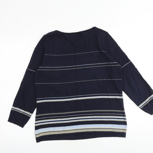 Marks and Spencer Womens Blue Round Neck Striped 100% Cotton Pullover Jumper Size 12
