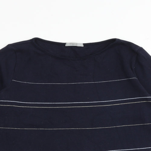 Marks and Spencer Womens Blue Round Neck Striped 100% Cotton Pullover Jumper Size 12