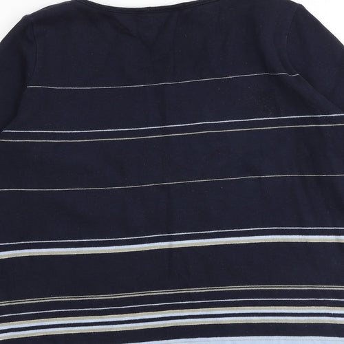 Marks and Spencer Womens Blue Round Neck Striped 100% Cotton Pullover Jumper Size 12