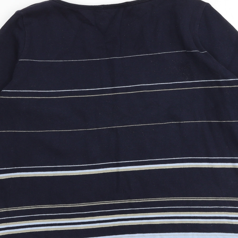 Marks and Spencer Womens Blue Round Neck Striped 100% Cotton Pullover Jumper Size 12