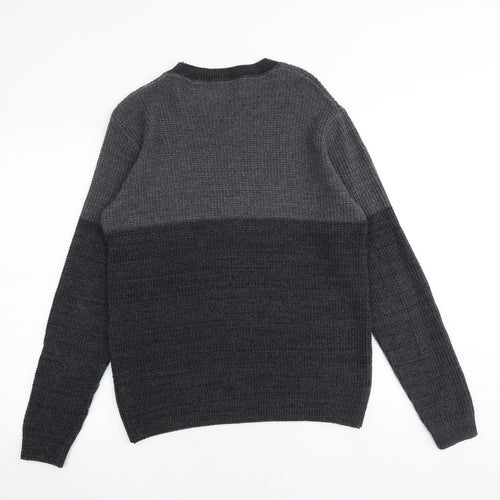 Topman Mens Grey Round Neck Cotton Pullover Jumper Size M Long Sleeve