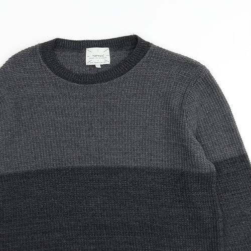 Topman Mens Grey Round Neck Cotton Pullover Jumper Size M Long Sleeve