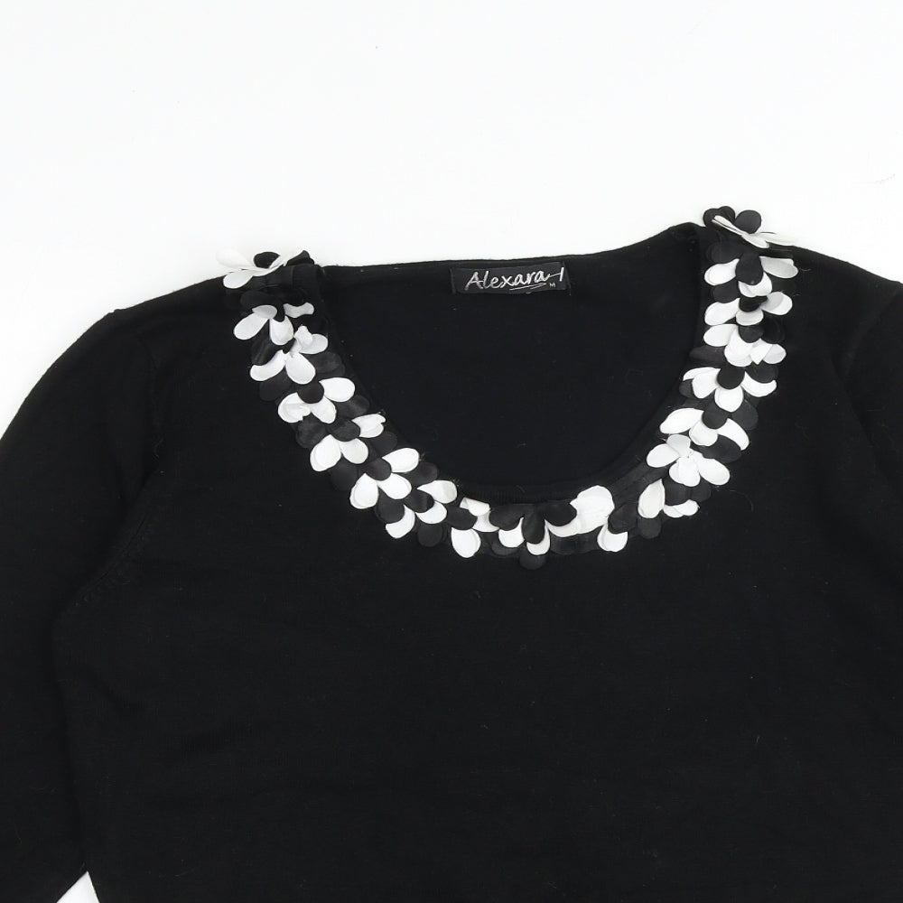 Alexara Womens Black Round Neck Viscose Pullover Jumper Size M