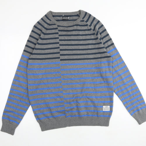 JACK & JONES Mens Multicoloured Round Neck Striped Cotton Pullover Jumper Size XL Long Sleeve