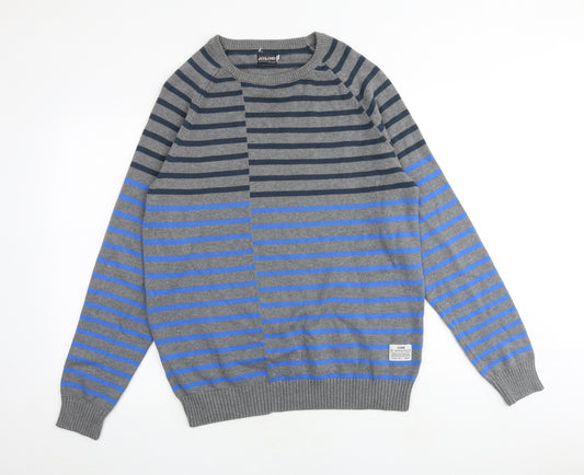 JACK & JONES Mens Multicoloured Round Neck Striped Cotton Pullover Jumper Size XL Long Sleeve