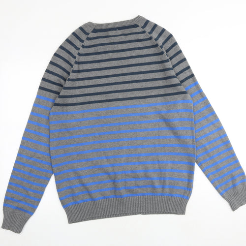 JACK & JONES Mens Multicoloured Round Neck Striped Cotton Pullover Jumper Size XL Long Sleeve