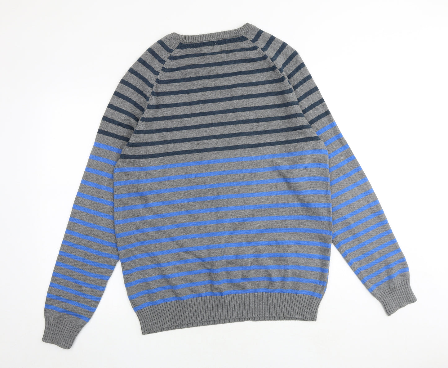 JACK & JONES Mens Multicoloured Round Neck Striped Cotton Pullover Jumper Size XL Long Sleeve