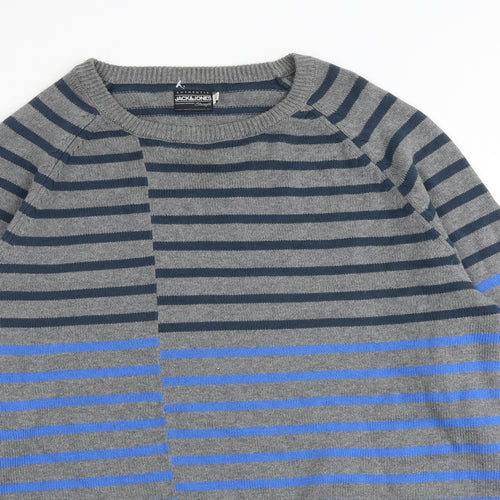 JACK & JONES Mens Multicoloured Round Neck Striped Cotton Pullover Jumper Size XL Long Sleeve