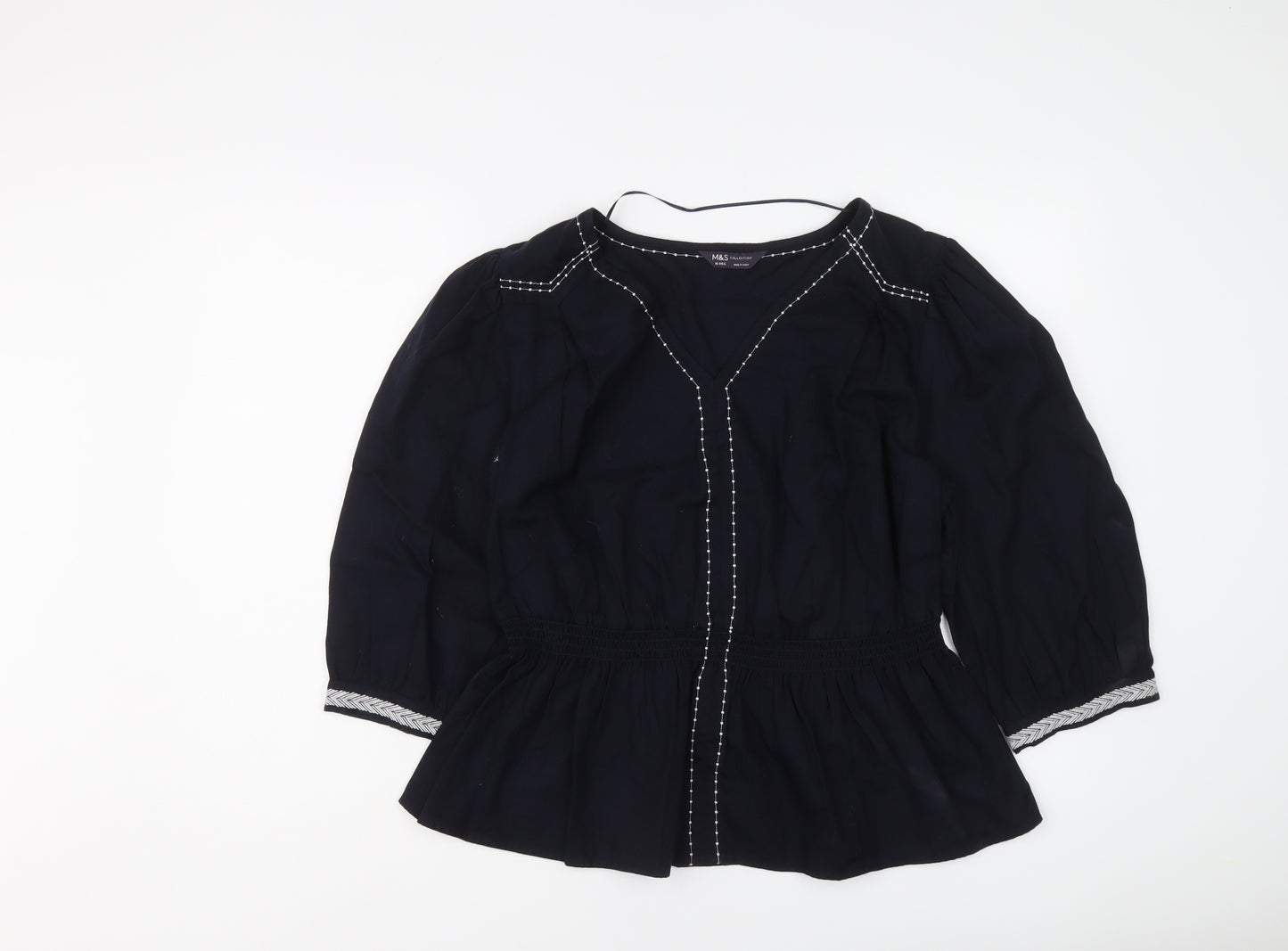 Marks and Spencer Womens Blue Cotton Basic Blouse Size 16 V-Neck