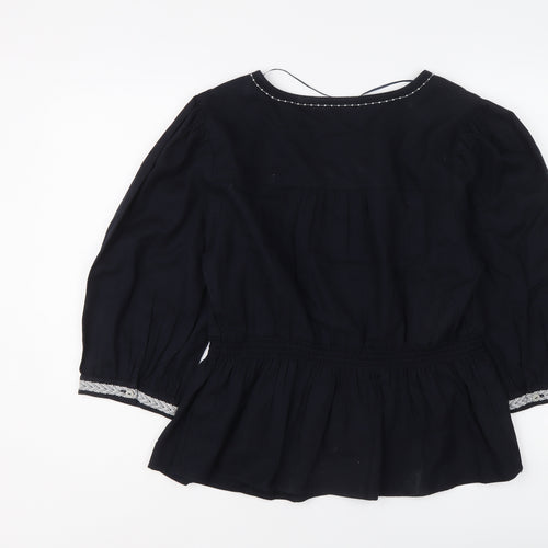 Marks and Spencer Womens Blue Cotton Basic Blouse Size 16 V-Neck