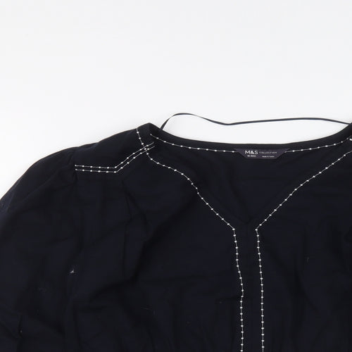 Marks and Spencer Womens Blue Cotton Basic Blouse Size 16 V-Neck
