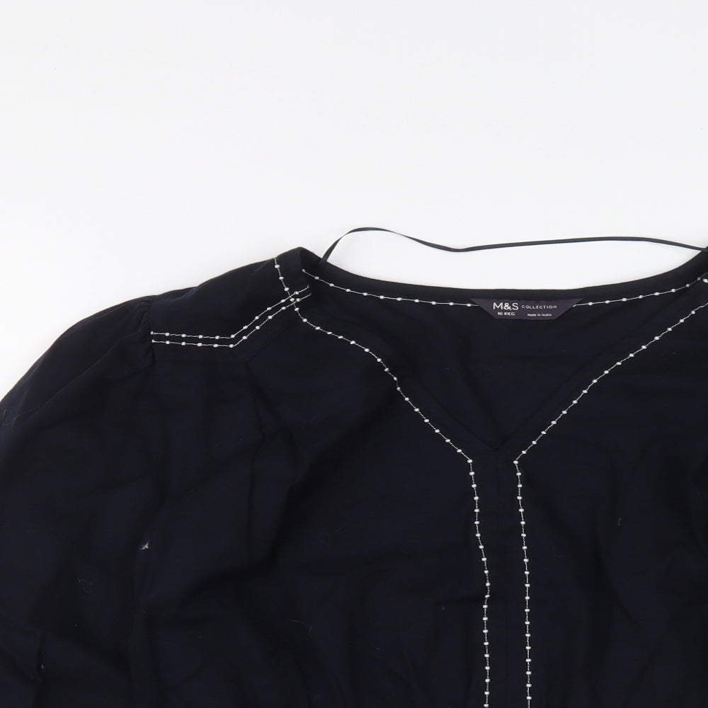 Marks and Spencer Womens Blue Cotton Basic Blouse Size 16 V-Neck