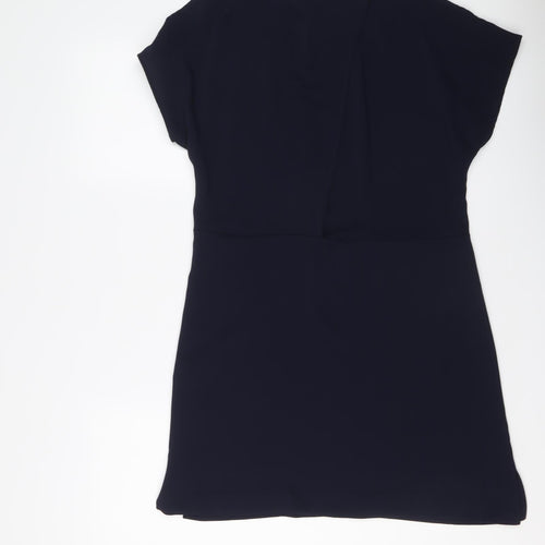 Zara Womens Blue Polyester A-Line Size S Round Neck Button - Embellished Neckline