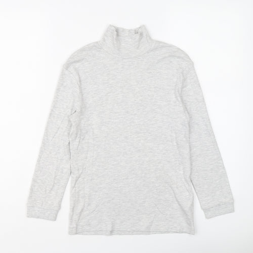Marks and Spencer Girls Grey Cotton Basic T-Shirt Size 9-10 Years Mock Neck Pullover