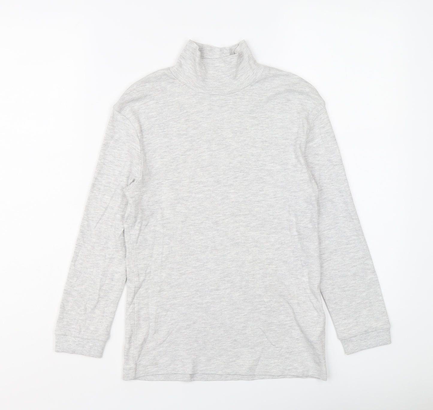 Marks and Spencer Girls Grey Cotton Basic T-Shirt Size 9-10 Years Mock Neck Pullover