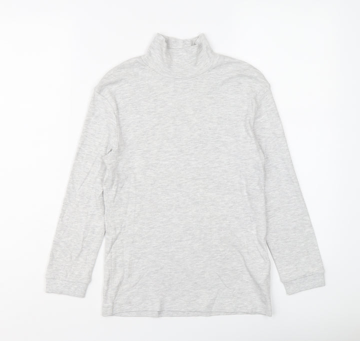 Marks and Spencer Girls Grey Cotton Basic T-Shirt Size 9-10 Years Mock Neck Pullover