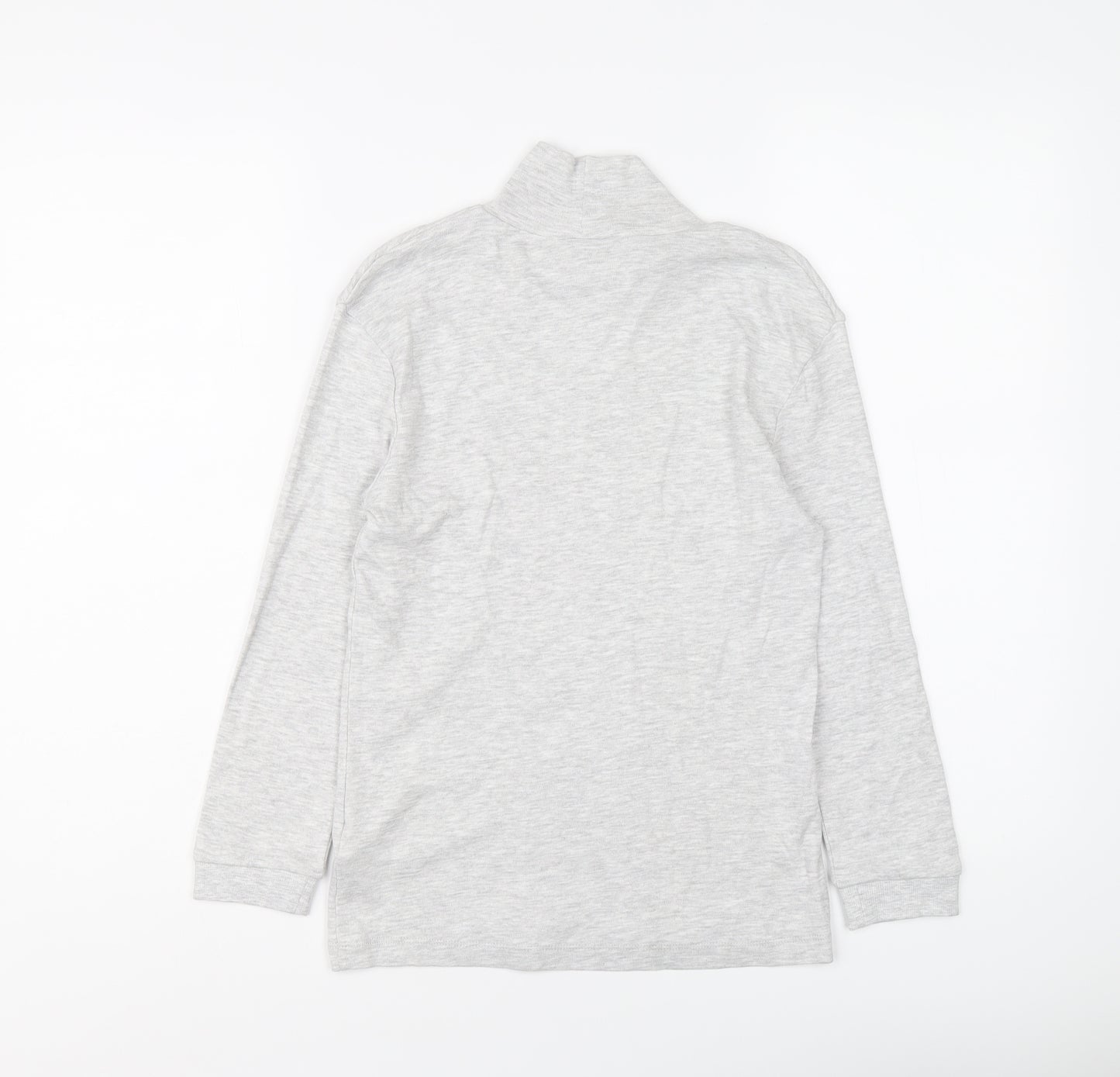 Marks and Spencer Girls Grey Cotton Basic T-Shirt Size 9-10 Years Mock Neck Pullover