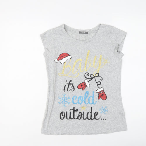 South Womens Grey Cotton Basic T-Shirt Size 10 Round Neck - Baby It's Cold Outside Christmas