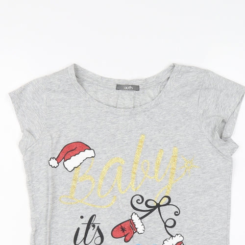 South Womens Grey Cotton Basic T-Shirt Size 10 Round Neck - Baby It's Cold Outside Christmas
