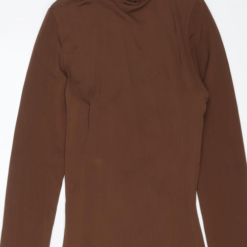 PRETTYLITTLETHING Womens Brown Polyester Bodycon Size 8 High Neck Pullover - Lace Up Back Detail