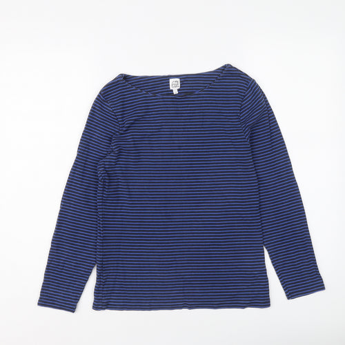 John Lewis Womens Blue Striped Cotton Basic T-Shirt Size 12 Round Neck