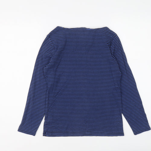 John Lewis Womens Blue Striped Cotton Basic T-Shirt Size 12 Round Neck
