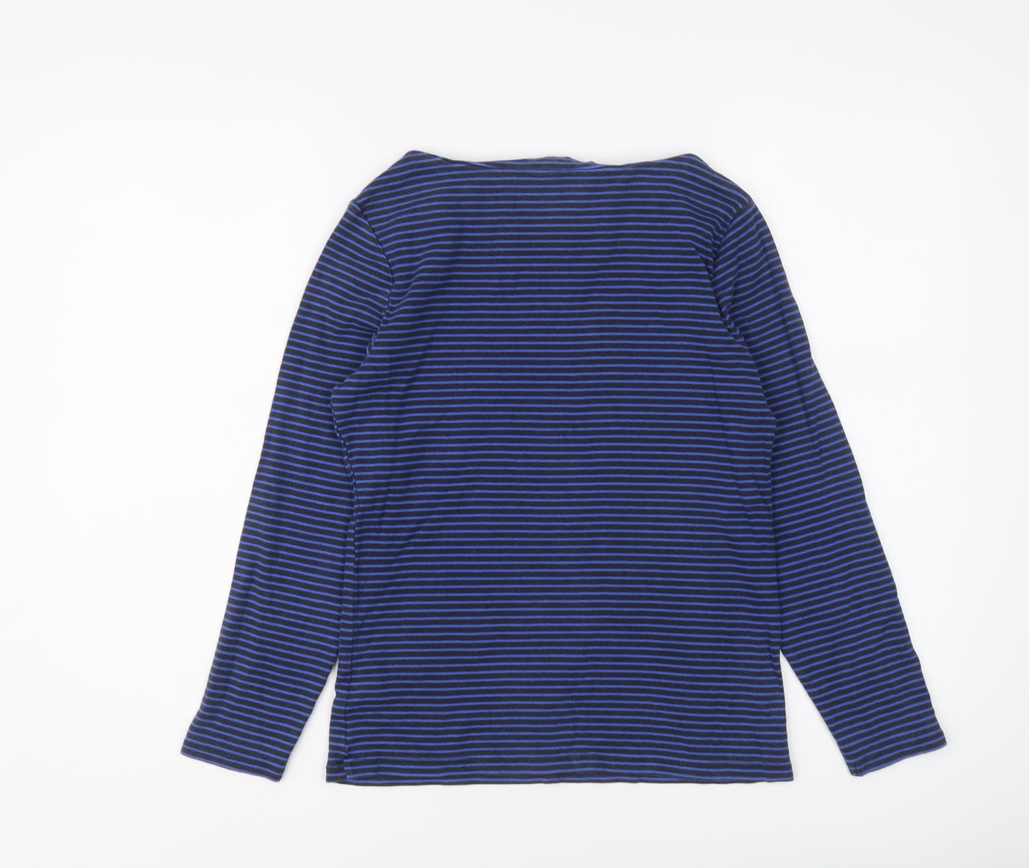 John Lewis Womens Blue Striped Cotton Basic T-Shirt Size 12 Round Neck