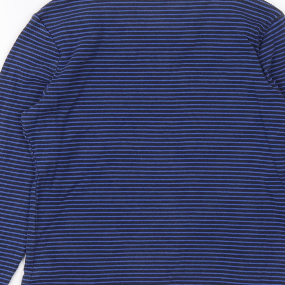 John Lewis Womens Blue Striped Cotton Basic T-Shirt Size 12 Round Neck