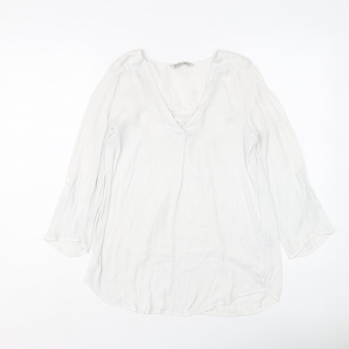 Stradivarius Womens White Polyester Basic Blouse Size XS V-Neck