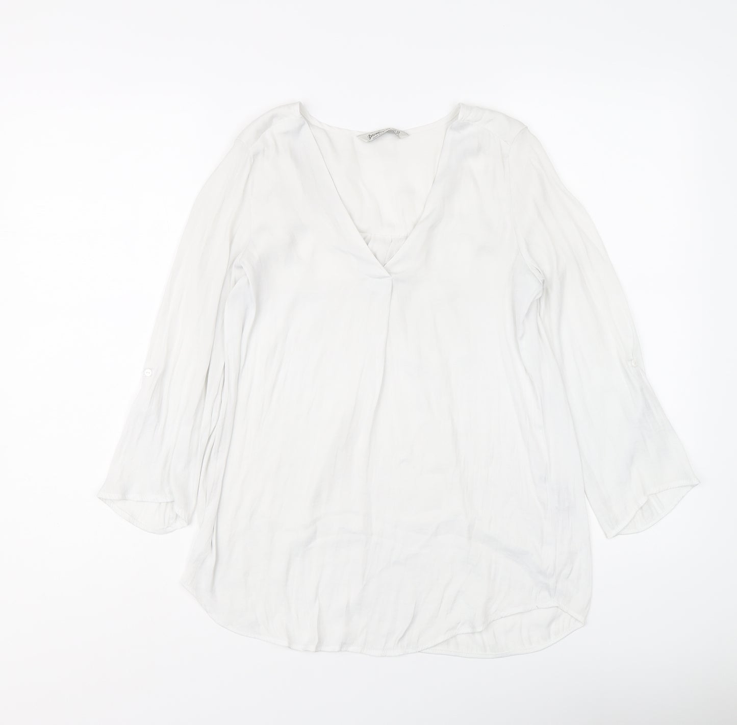Stradivarius Womens White Polyester Basic Blouse Size XS V-Neck