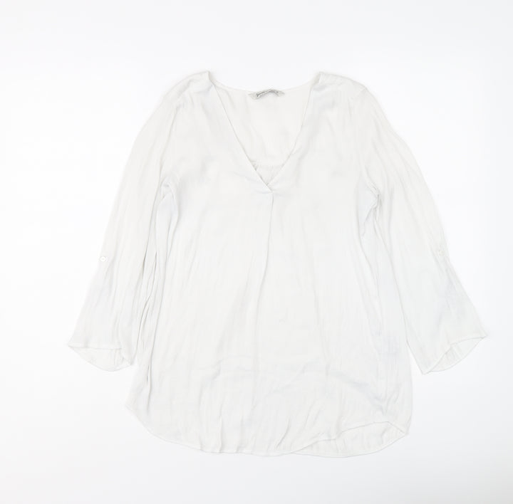 Stradivarius Womens White Polyester Basic Blouse Size XS V-Neck