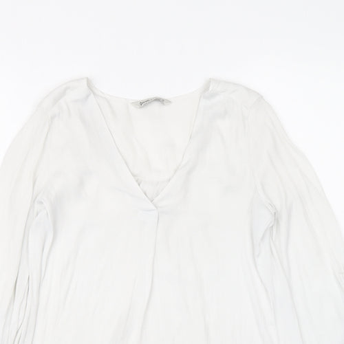 Stradivarius Womens White Polyester Basic Blouse Size XS V-Neck