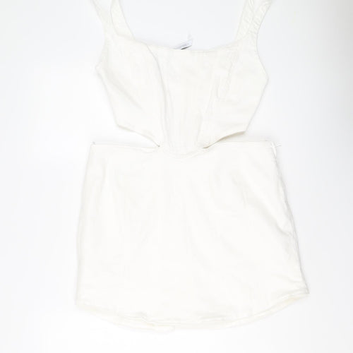 Zara Womens White Cotton Mini Size XL Scoop Neck Zip