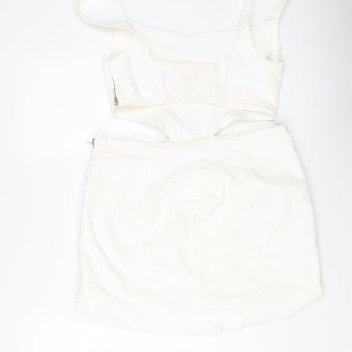 Zara Womens White Cotton Mini Size XL Scoop Neck Zip