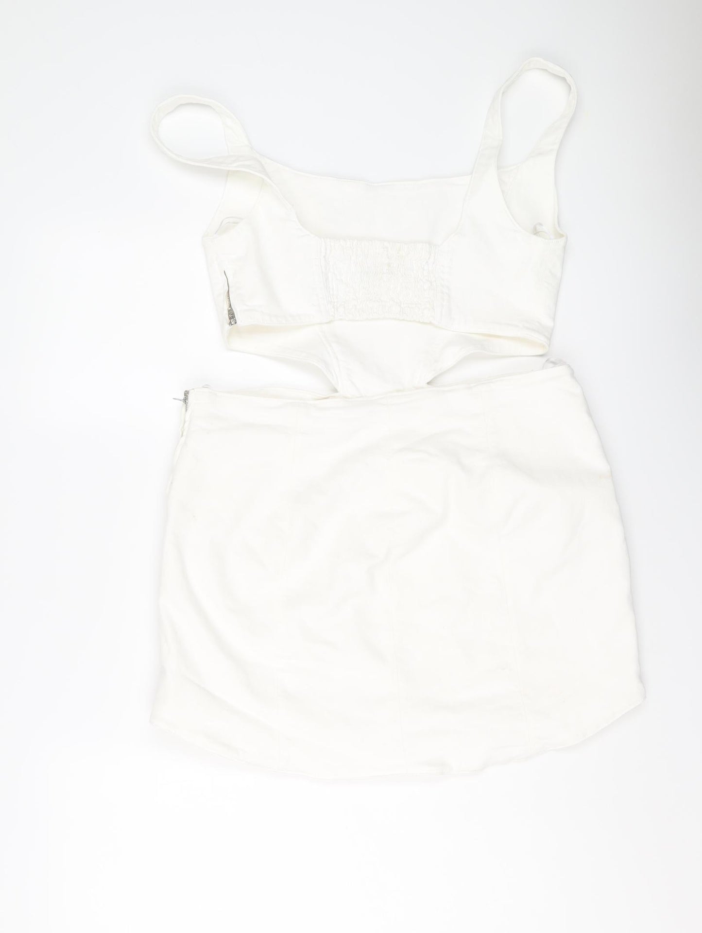 Zara Womens White Cotton Mini Size XL Scoop Neck Zip