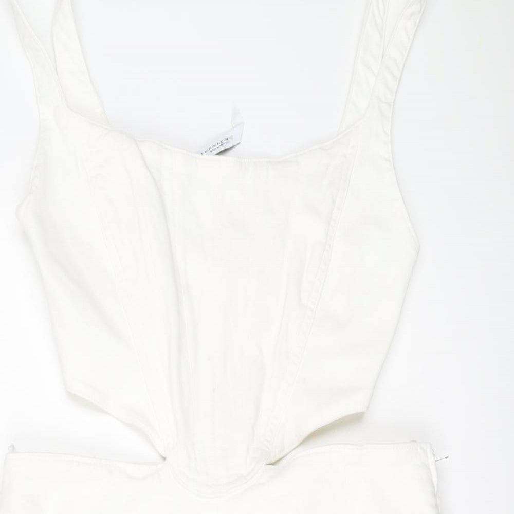 Zara Womens White Cotton Mini Size XL Scoop Neck Zip