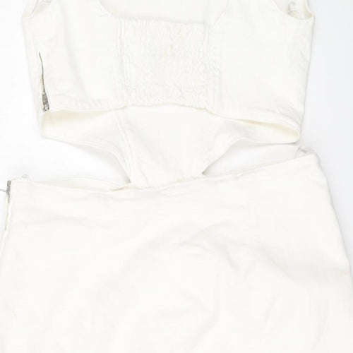 Zara Womens White Cotton Mini Size XL Scoop Neck Zip